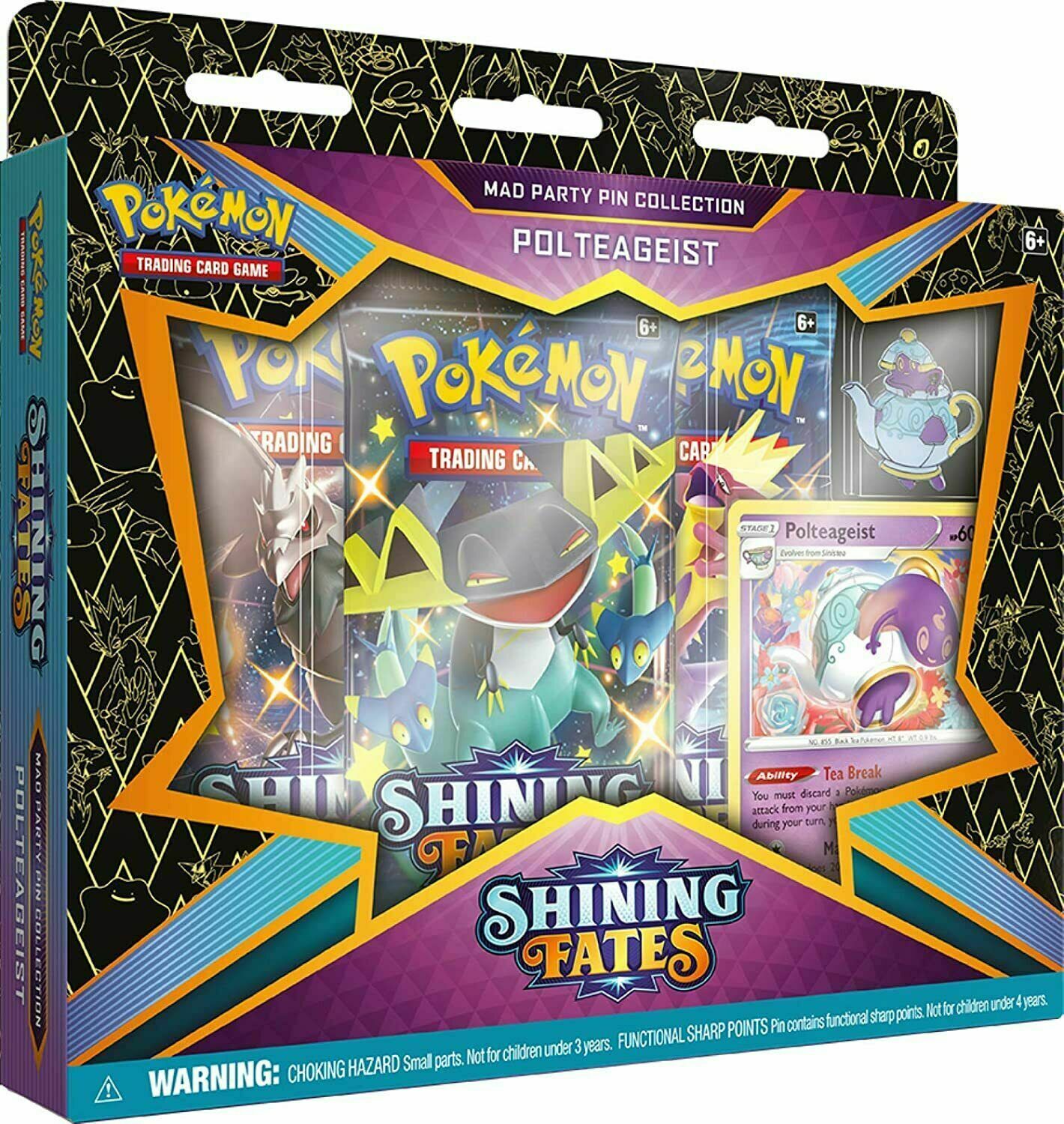 New Pokémon Tcg: Polteageist Sealed Shining Fates Mad Party Pin Collection