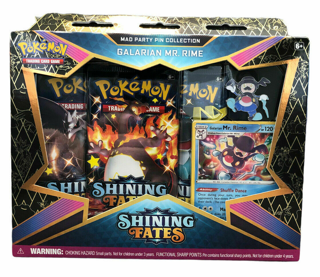 New Pokémon Tcg: Galarian Mr. Rime Sealed Shining Fates Mad Party Pin Collection