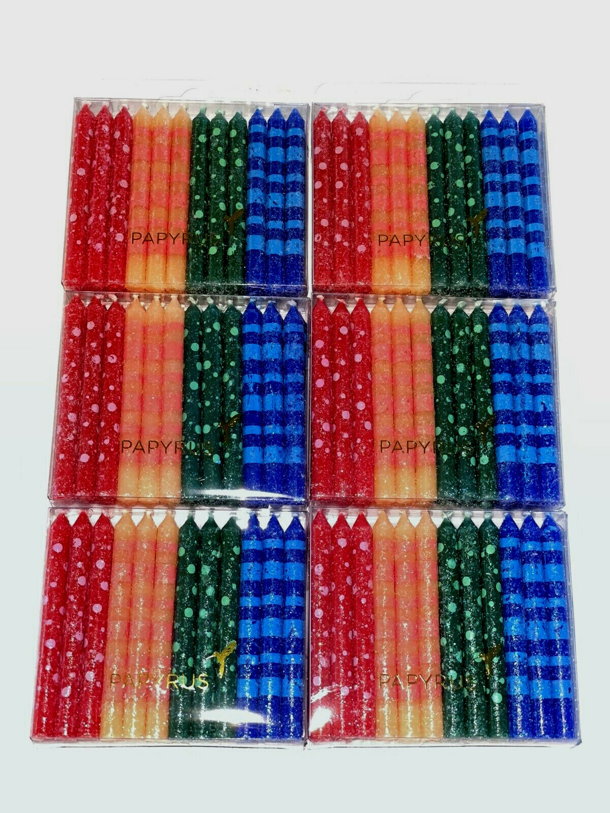 Papyrus 6 Pack Lot Multicolor Birthday Candles Stripes / Dots Cake Candles 24 Ea